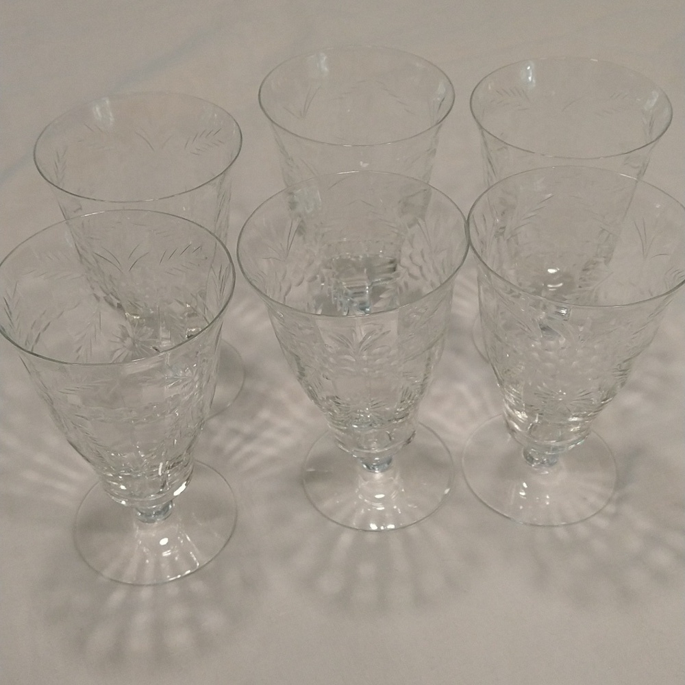 Set of 6 etched crystal wine glasses 8 ounces